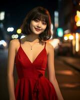 Beautiful asian girl wearing glamour silk dress AI Generative photo