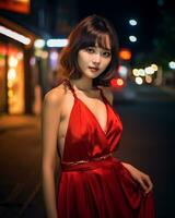 Beautiful asian girl wearing glamour silk dress AI Generative photo