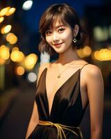 Beautiful asian girl wearing glamour silk dress AI Generative photo