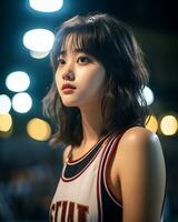 Beautiful basketball player with short hair and blunt bang AI Generative photo