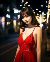 Beautiful asian girl wearing glamour silk dress AI Generative photo