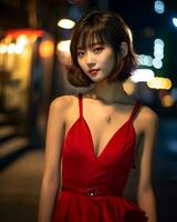 Beautiful asian girl wearing glamour silk dress AI Generative photo