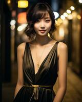 Beautiful asian girl wearing glamour silk dress AI Generative photo