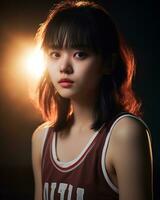 Beautiful basketball player with short hair and blunt bang AI Generative photo