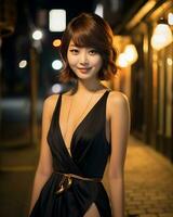 Beautiful asian girl wearing glamour silk dress AI Generative photo