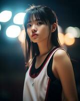 Beautiful basketball player with short hair and blunt bang AI Generative photo