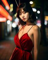 Beautiful asian girl wearing glamour silk dress AI Generative photo