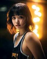 Beautiful basketball player with short hair and blunt bang AI Generative photo