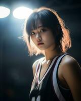 Beautiful basketball player with short hair and blunt bang AI Generative photo