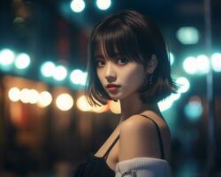 Beautiful asian girl in fashionable outfit AI Generative photo