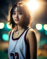 Beautiful basketball player with short hair and blunt bang AI Generative photo