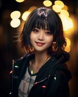 Beautiful asian girl in fashionable outfit AI Generative photo