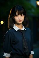 Beautiful asian school girl with delicate face AI Generative photo