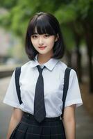 Beautiful asian school girl with delicate face AI Generative photo