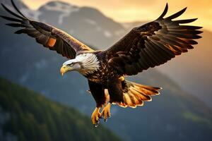 imagen de un águila vuelo en medio aire ai generativo foto