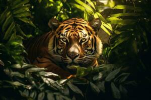 Majestic leopard Resting Under Jungle Tree AI Generative photo