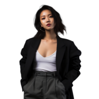 AI Generative Asian model in casual outfit radiating a warm smile transparent background png