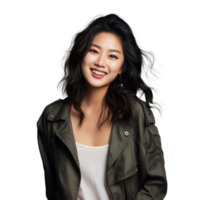 AI Generative Asian model in casual outfit radiating a warm smile transparent background png