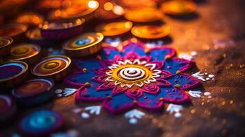 A Close up image of intricate rangoli pattern AI Generative photo