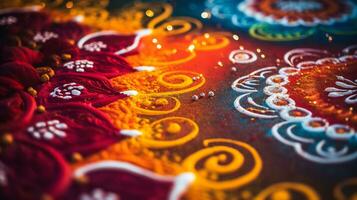 A Close up image of intricate rangoli pattern AI Generative photo