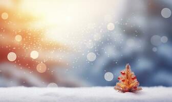 snow on in snow light and Christmas tree leaf background AI Generated photo