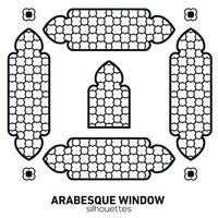 Arabesque window silhouettes. Vector symbol traditional islamic arches. Arabic traditional architecture. Ramadan Kareem design element. Geometric Ornament Arabic Pattern.