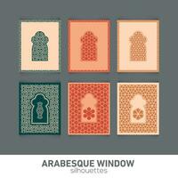 Arabesque window silhouettes. Vector symbol traditional islamic arches. Arabic traditional architecture. Ramadan Kareem design element. Geometric Ornament Arabic Pattern.