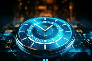 Digital clock face and futuristic timekeeping hand in perfect sync AI Generated photo