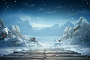 A spacious winter background featuring a gleaming ice road ahead AI Generated photo