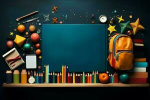 A warm Welcome Back to School with neatly arranged school supplies AI Generated photo