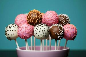 Tiny, flavorful cake pops, perfect for indulgent snacking or celebrations AI Generated photo