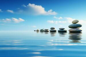 Tranquil Zen with step stones gracefully set in soothing blue AI Generated photo