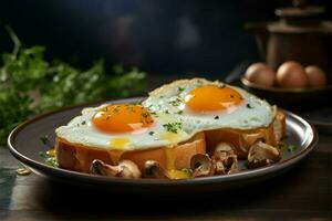 Two sunny side up eggs take center stage on the breakfast table AI Generated photo