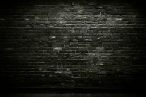 Vignette adds depth to black brick wall for a dramatic backdrop AI Generated photo