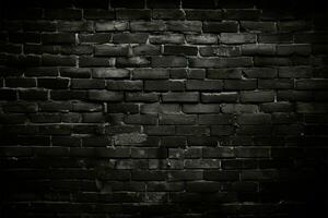 Vignette effect adds drama to textured black brick wall background AI Generated photo