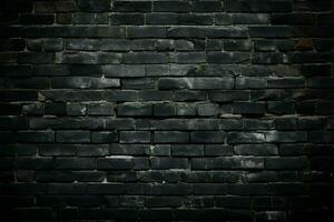 Vignette effect adds drama to textured black brick wall background AI Generated photo