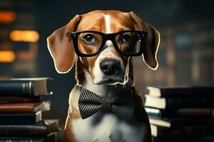 A dapper beagle dons bow tie and specs, exuding sophistication AI Generated photo