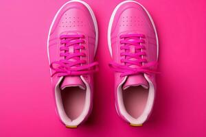 Bold pink sneakers make a statement against the pink background AI Generated photo