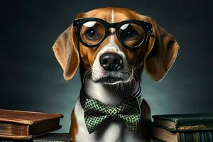 A dapper beagle dons bow tie and specs, exuding sophistication AI Generated photo