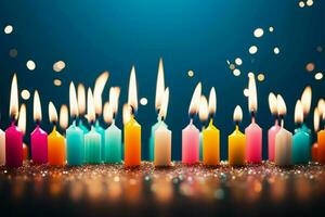 ardiente cumpleaños velas en varios colores y formas para celebraciones ai generado foto