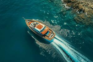 A birds eye view of a boat on the water using neural network AI Generated photo