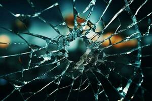 circular fracturas desde balas Huelga en destrozado cristal de ventana ai generado foto