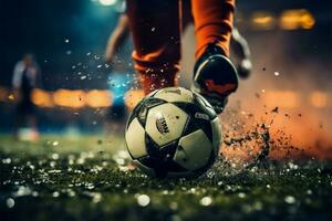 Close up of a soccer players foot deftly handling the ball AI Generated photo