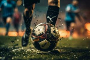 Close up of a soccer players foot deftly handling the ball AI Generated photo