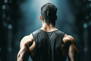 Close up reveals the muscular back of a strong, fit man AI Generated photo