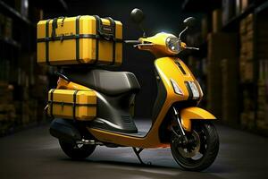 Contemporary courier motorbike, featuring a cargo box on the back AI Generated photo