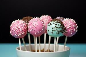 Delicious bite sized cake pops, a sweet treat for any occasion AI Generated photo