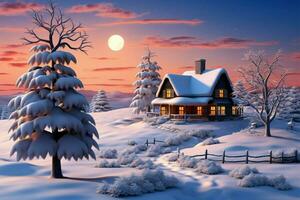un casa enmarcado por el sereno belleza de un invierno paisaje ai generado foto