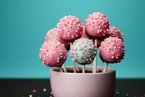 Irresistible cake pops, a mouthwatering blend of cake and frosting AI Generated photo