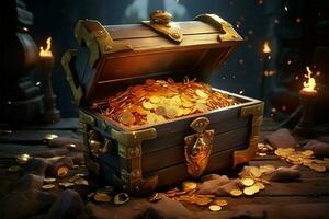 Islands allure treasure chest reveals a hoard of golden coins AI Generated photo